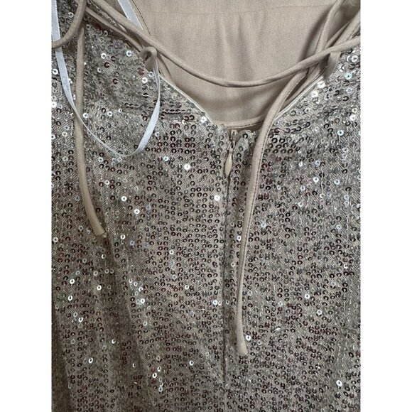 Lulu’s Evenings Of Elegance Dress Medium Champagne Sequin Lace-Up Slit NWT - Picture 7 of 13